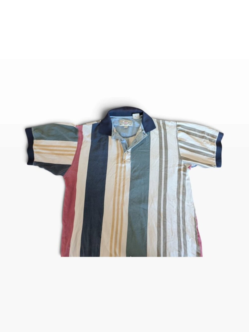 Vintage 90s SDI Striped Color Block Polo Shirt Mens M Cotton Chambray Collar
